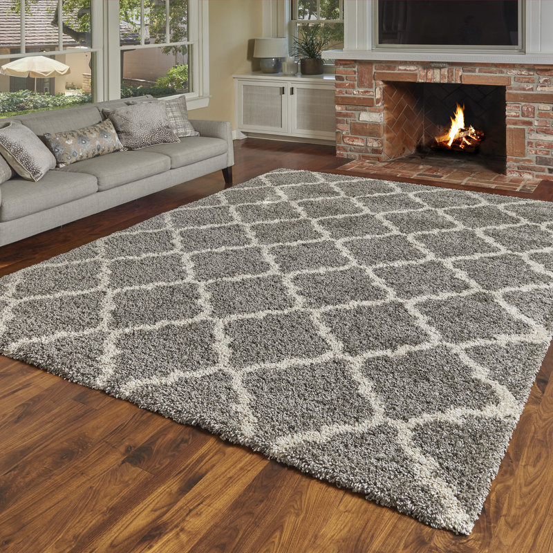 Laura Ashley Geometric Shag Grey/Ivory (Cream) Area Rug & Reviews